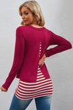 Full Size Striped Faux Layered Long Sleeve Top - Trendsi - Flyclothing LLC
