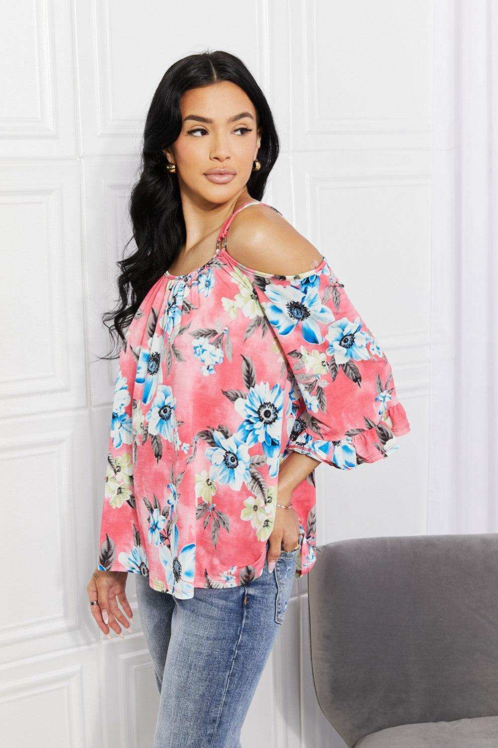 Sew In Love Full Size Fresh Take Floral Cold-Shoulder Top - Trendsi - Flyclothing LLC