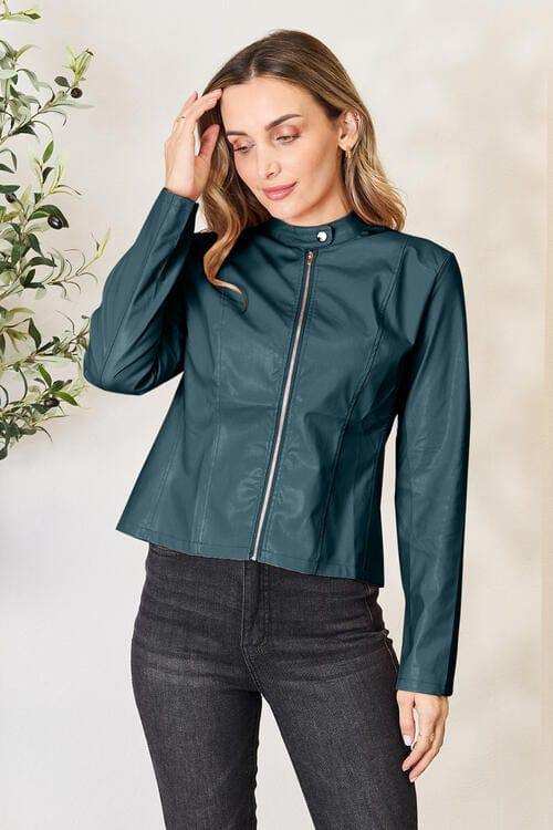 Mock Neck Zip Up Jacket - Trendsi - Flyclothing LLC