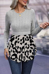 Leopard Peplum Round Neck Blouse - Trendsi - Flyclothing LLC