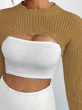 Distressed Long Sleeve Cropped Sweater - Trendsi - Flyclothing LLC