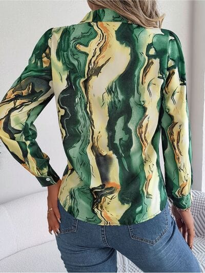 Printed Button Up Long Sleeve Shirt - Trendsi