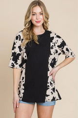 BOMBOM Rodeo Love Ribbed Animal Contrast Tee - Trendsi - Flyclothing LLC