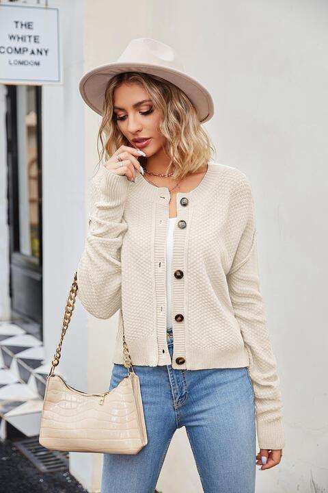 Button Down Exposed Seam Cardigan - Trendsi - Flyclothing LLC