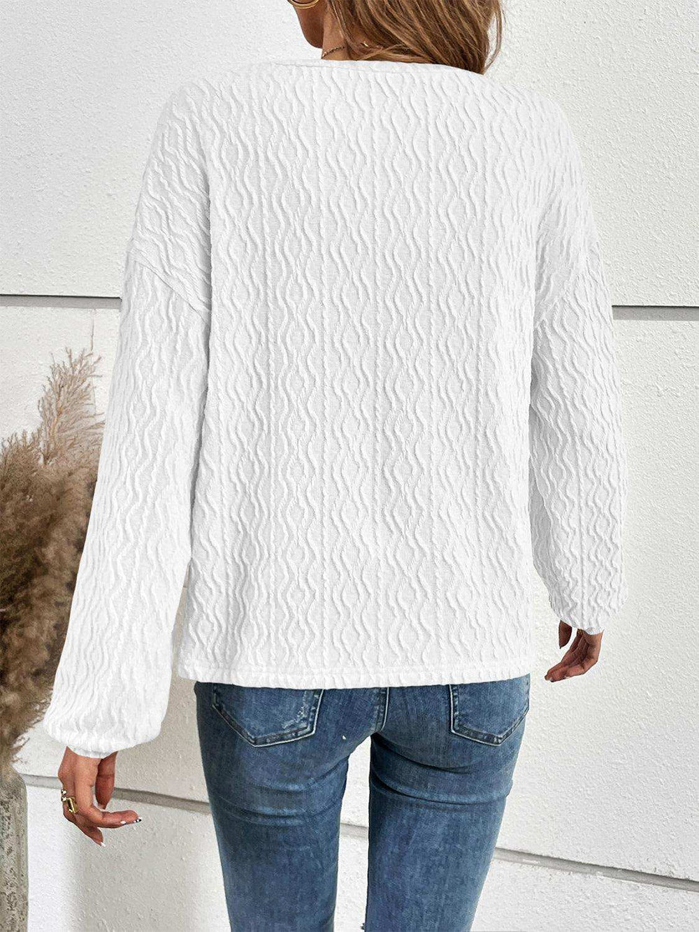 Half Button Long Sleeve Top - Trendsi - Flyclothing LLC