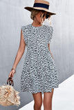 Leopard Round Neck Mini Dress - Trendsi