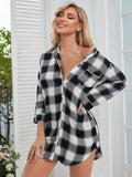 Plaid Lapel Collar Shirt Dress - Trendsi