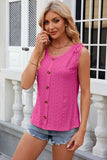 Eyelet Round Neck Wide Strap Tank - Trendsi - Flyclothing LLC