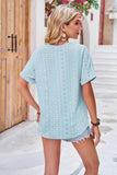 Buttoned Notched Neck Eyelet Top - Trendsi