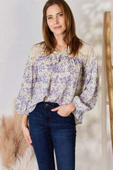 Hailey & Co Full Size Lace Detail Printed Blouse - Trendsi - Flyclothing LLC