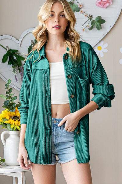 Reborn J Striped Button Up Long Sleeve Shacket - Trendsi - Flyclothing LLC