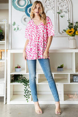 Heimish Full Size Leopard Exposed Seam Short Sleeve Top - Trendsi - Flyclothing LLC