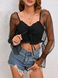 Drawstring Flounce Sleeve Cropped Top - Trendsi