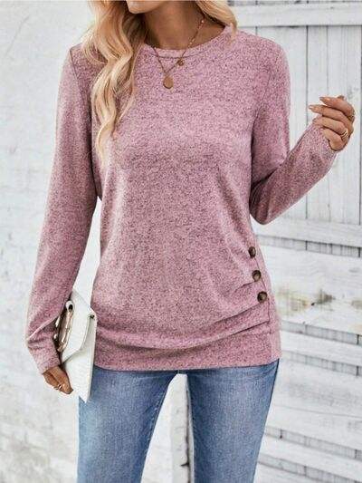 Round Neck Long Sleeve T-Shirt - Trendsi - Flyclothing LLC