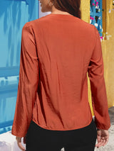 Notched Neck Long Sleeve Top - Trendsi - Flyclothing LLC