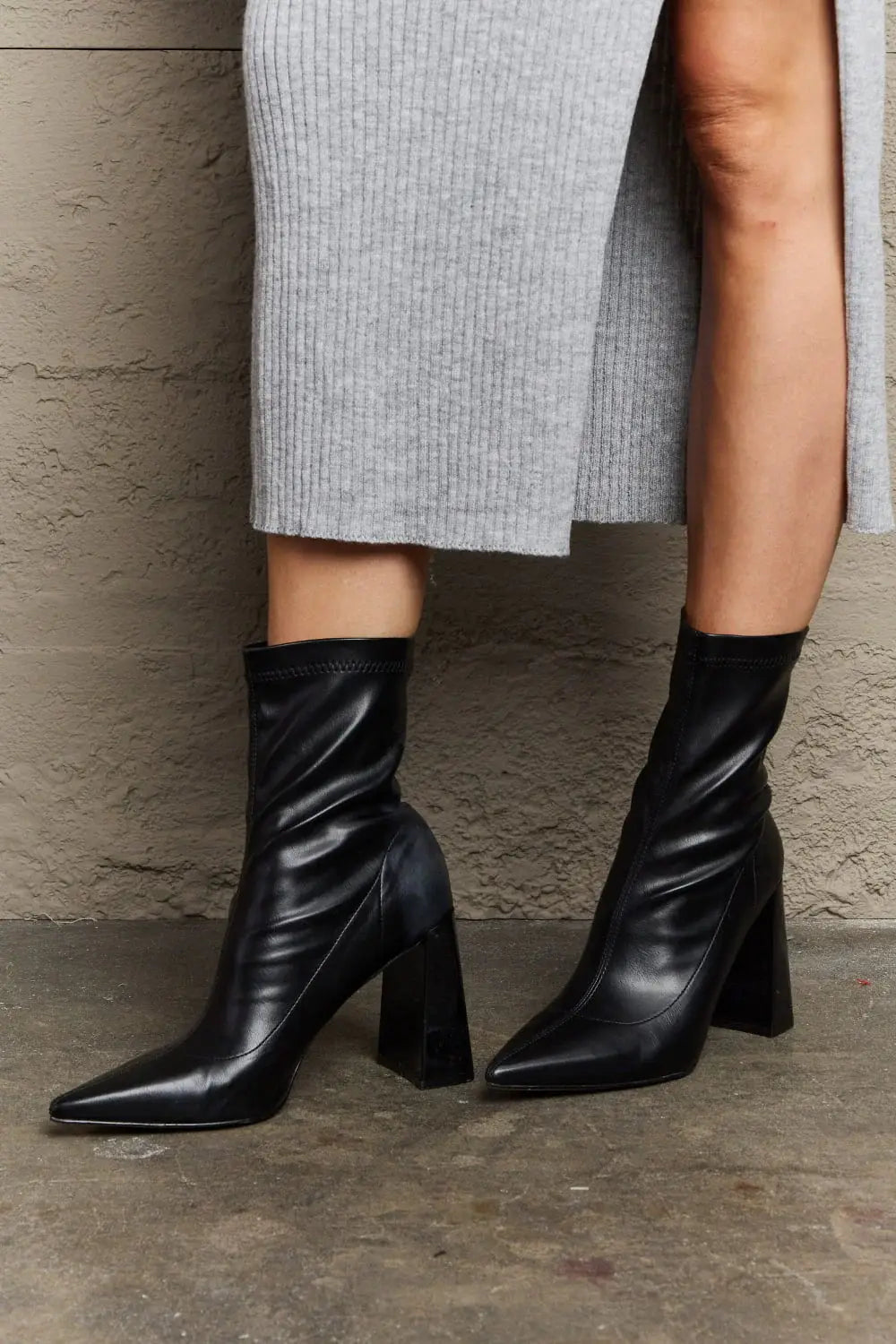 Weeboo Stacy Block Heel Sock Boots - Trendsi - Flyclothing LLC