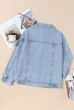 Pocketed Geometric Collared Neck Denim Jacket - Trendsi - Flyclothing LLC