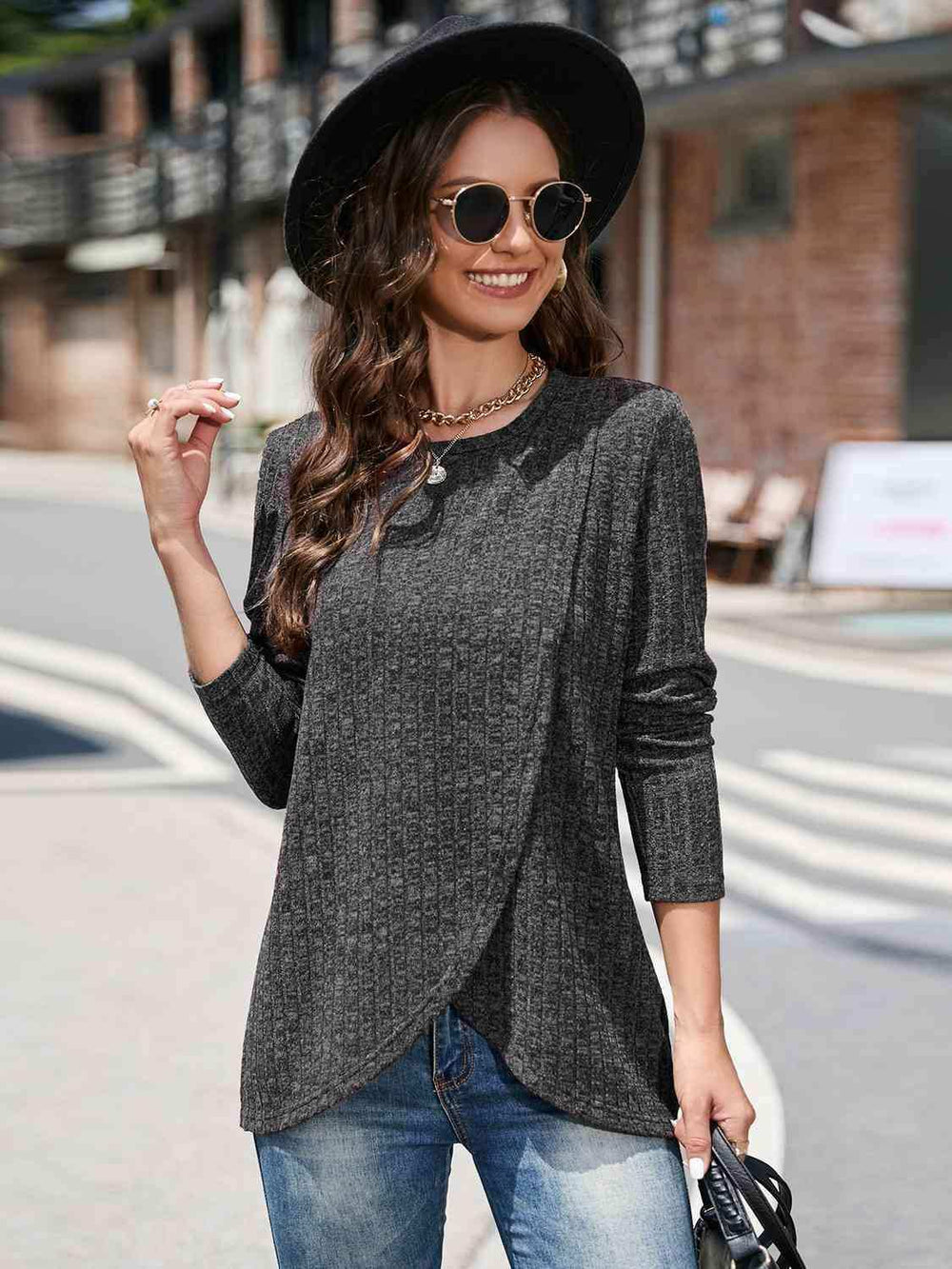 Round Neck Long Sleeve T-Shirt - Trendsi - Flyclothing LLC