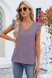 Ruffled V-Neck Cap Sleeve Blouse - Trendsi - Flyclothing LLC