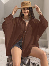 Openwork Button Up Long Sleeve Shirt - Trendsi - Flyclothing LLC