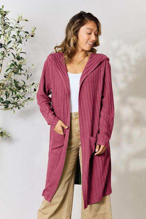 Basic Bae Full Size Ribbed Open Front Long Sleeve Cardigan - Trendsi - Flyclothing LLC