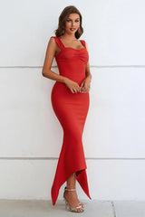 Ruched Sweetheart Neck Hem Detail Dress - Trendsi - Flyclothing LLC
