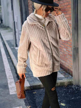 Zip-Up Collared Ribbed Jacket - Trendsi - Flyclothing LLC