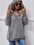 V-Neck Drop Shoulder Long Sleeve Hoodie - Trendsi - Flyclothing LLC