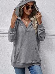 V-Neck Drop Shoulder Long Sleeve Hoodie - Flyclothing LLC