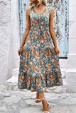 Floral V-Neck Tiered Sleeveless Dress - Trendsi