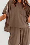 Round Neck Dropped Shoulder Top and Pants Set - Trendsi - Flyclothing LLC
