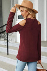 Round Neck Cold Shoulder T-Shirt - Trendsi - Flyclothing LLC