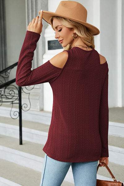 Round Neck Cold Shoulder T-Shirt - Trendsi - Flyclothing LLC
