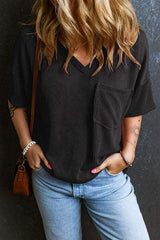 Textured V-Neck Dropped Shoulder T-Shirt - Trendsi - Flyclothing LLC