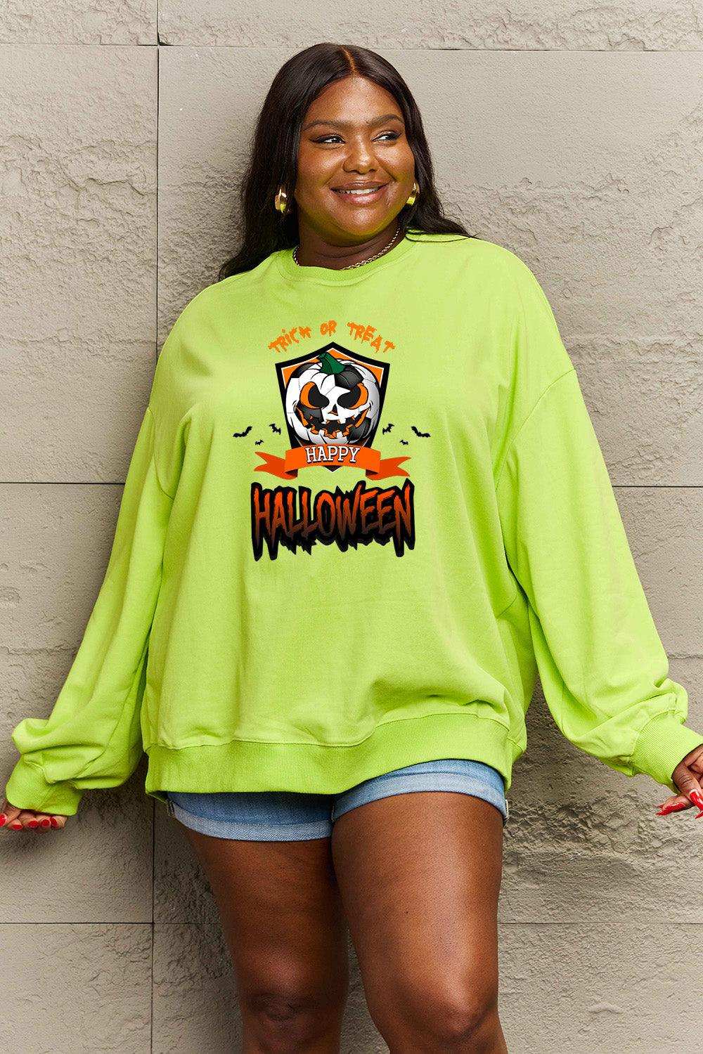 Simply Love Full Size TRICK OR TREAT HAPPY HALLOWEEN Graphic Sweatshirt - Trendsi - Flyclothing LLC