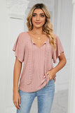 Eyelet Tie-Neck Flutter Sleeve Top - Trendsi