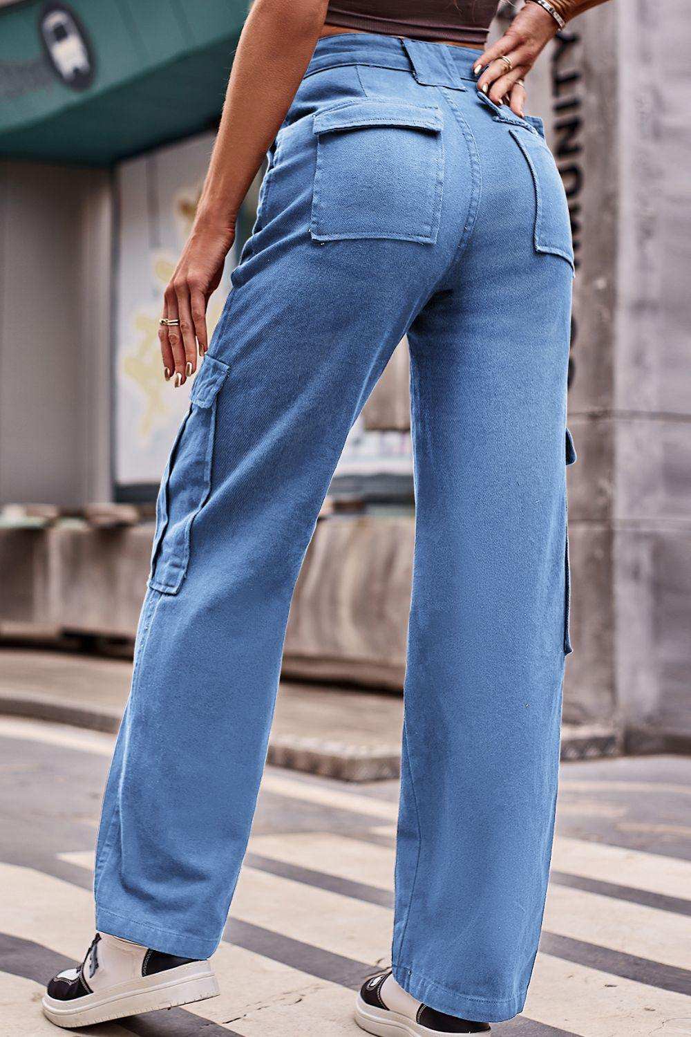 Buttoned High Waist Loose Fit Jeans - Trendsi - Flyclothing LLC