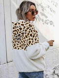 Leopard Half-Zip Dropped Shoulder Hoodie - Trendsi