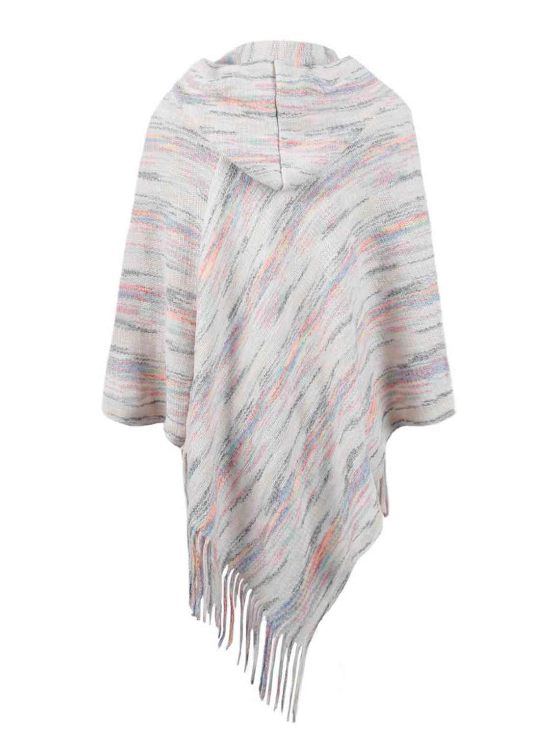 Fringe Hem Hooded Poncho - Trendsi