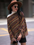 Fringe Hem Boat Neck Poncho - Trendsi - Flyclothing LLC