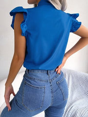 Tie  Neck Cap Sleeve Blouse - Trendsi