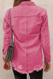 Distressed Raw Hem Snap Down Denim Jacket - Trendsi - Flyclothing LLC