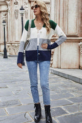 Color Block V-Neck Button Down Cardigan - Trendsi - Flyclothing LLC