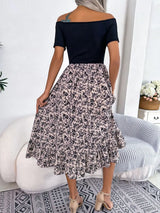 Printed Off-Shoulder Ruffle Hem Dress - Trendsi - Flyclothing LLC