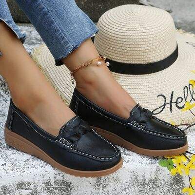 Weave Wedge Heeled Loafers - Trendsi - Flyclothing LLC