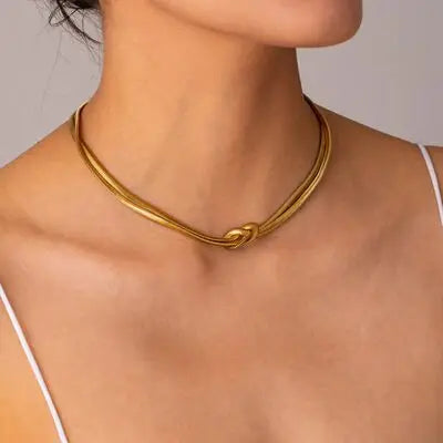 Double Layered Knot Herringbone Choker Necklace - Trendsi - Flyclothing LLC