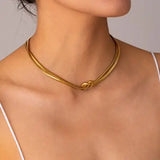 Double Layered Knot Herringbone Choker Necklace - Trendsi - Flyclothing LLC