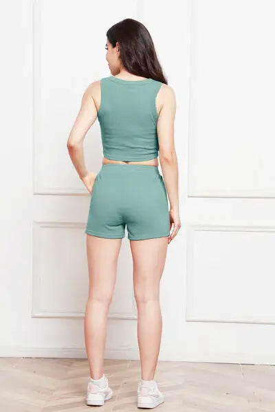 Round Neck Tank and Drawstring Shorts Set - Trendsi - Flyclothing LLC