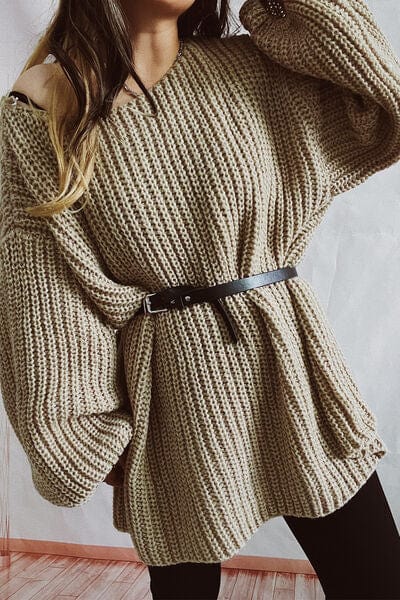 Boat Neck Dropped Shoulder Mini Sweater Dress - Trendsi