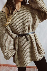 Boat Neck Dropped Shoulder Mini Sweater Dress - Trendsi